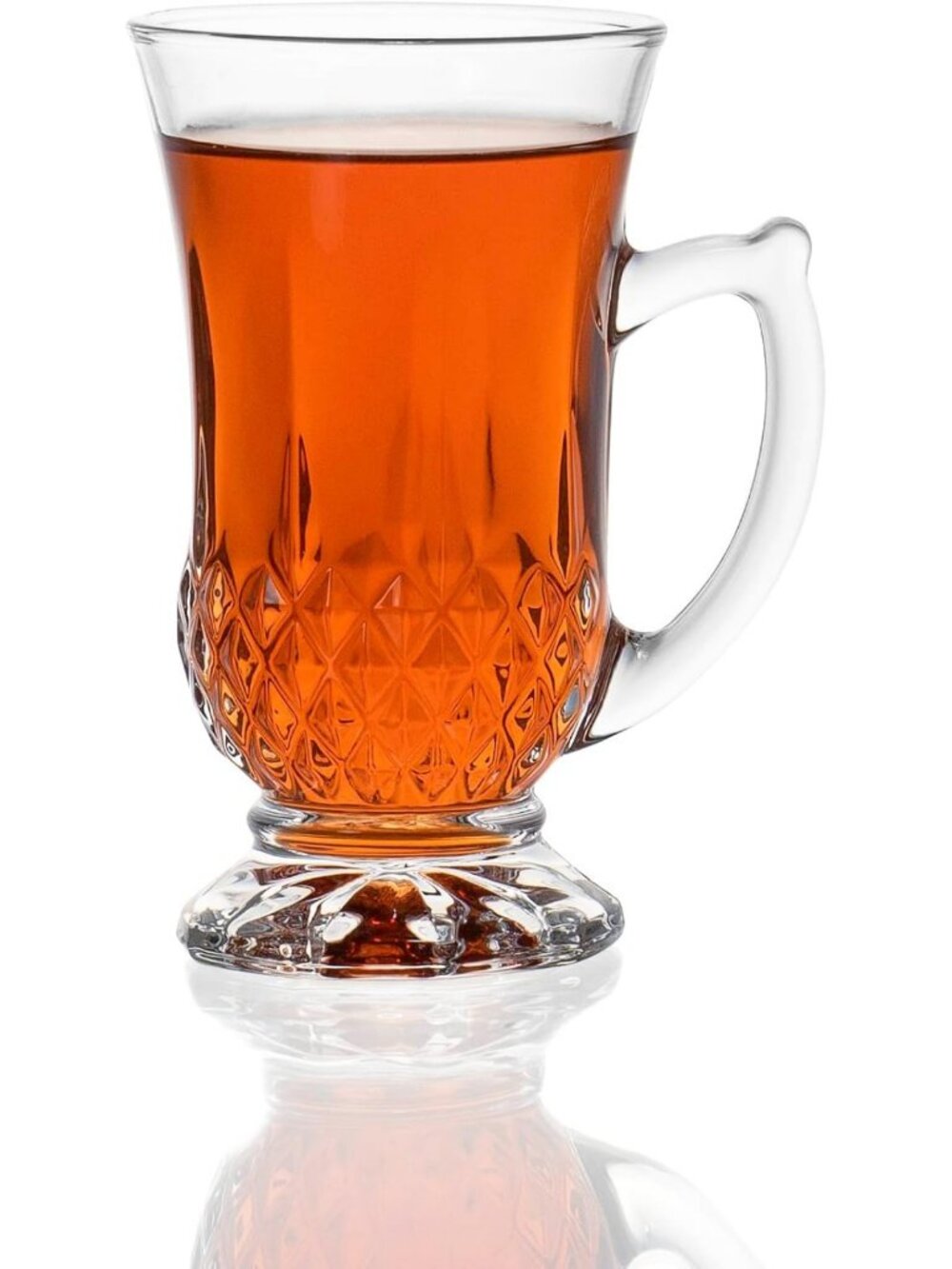 Classic Clear Cut Glass Turkish Tea Cups - 6-Pack, 4.5 Oz, Footed & Etched
